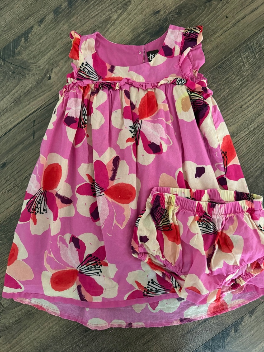 Tea Collection Bright Pink Floral Sundress with Matching Bloomer